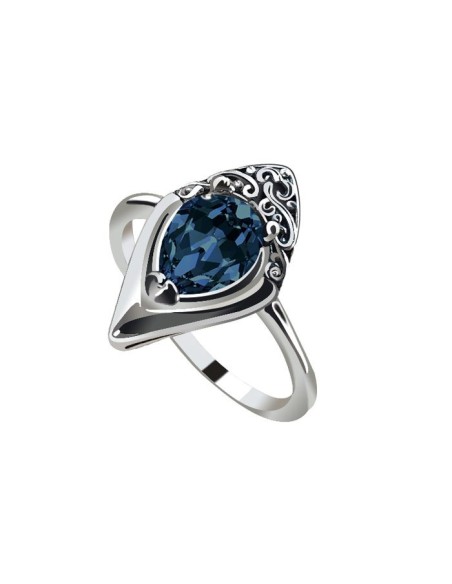 Srebrny oksydowany pierścionek z kryształem PK 2030|Polcaratdesign.pl Biżuteria