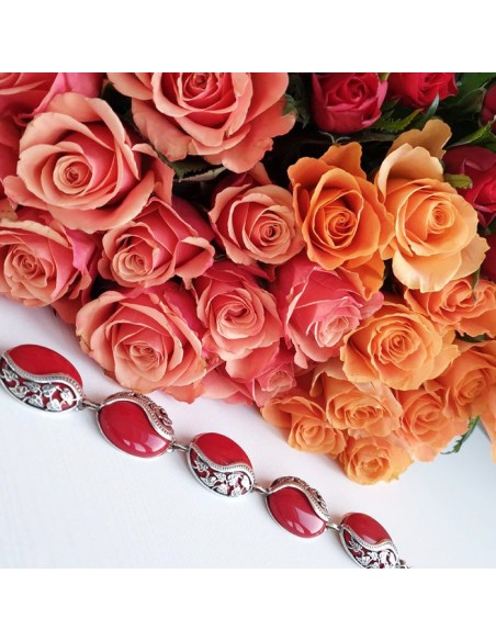 Silver bracelet with corals L 1716 Polcarat Design