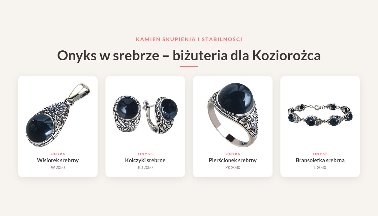 Srebrna biżuteria z onyksem – kamień zodiakalny Koziorożca, Polcarat Design