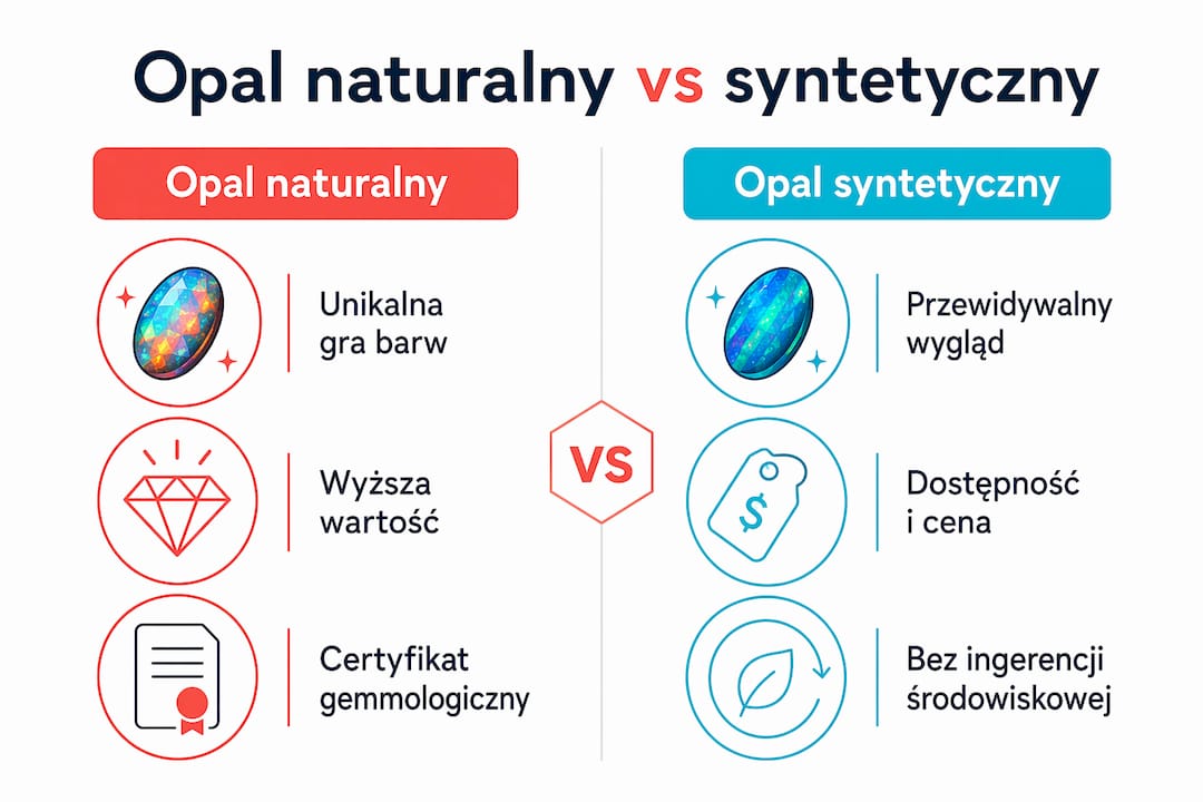 Infografika: opal naturalny kontra opal syntetyczny – najważniejsze różnice