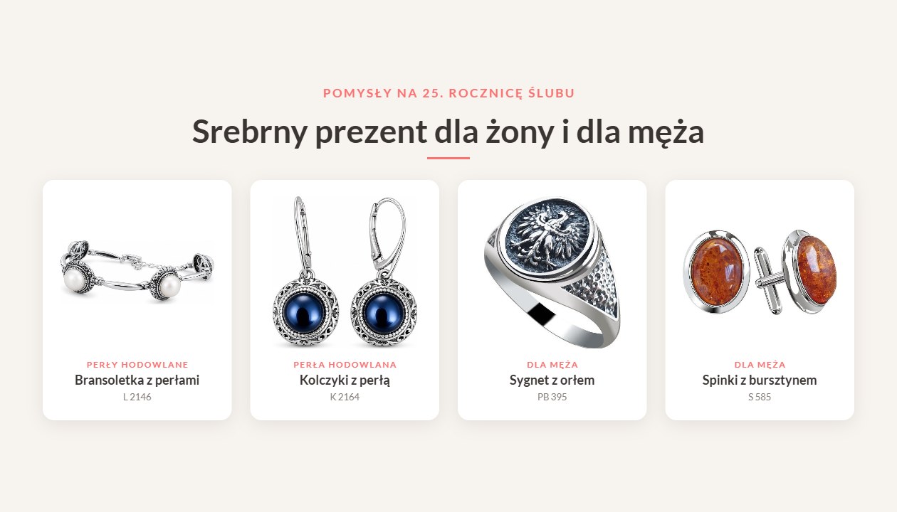 Prezent na srebrne gody – srebrna biżuteria z perłami dla żony, sygnet i spinki do mankietów dla męża
