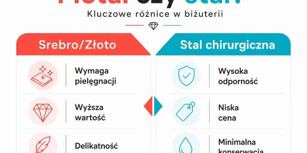 Srebro vs złoto vs stal chirurgiczna: co wybrać? Szlachetny kruszec, trwałość czy biżuteria ze stali?